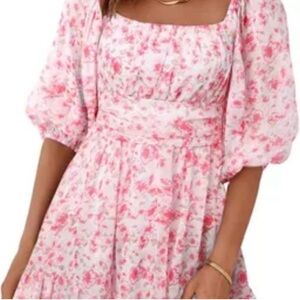 Floral Pink and White Dress